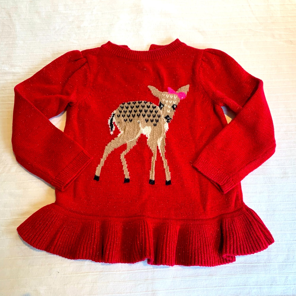 Darling red sparkle deer sweater, size 3T